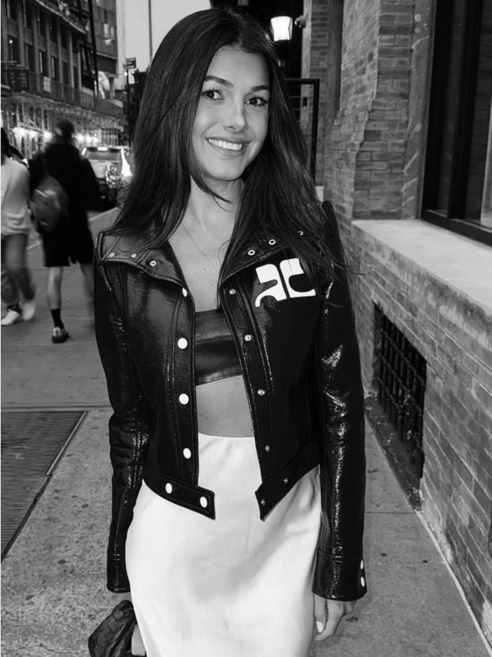 Black Patent Leather-Look Jacket with Logo Detail - Picture 2 of 4